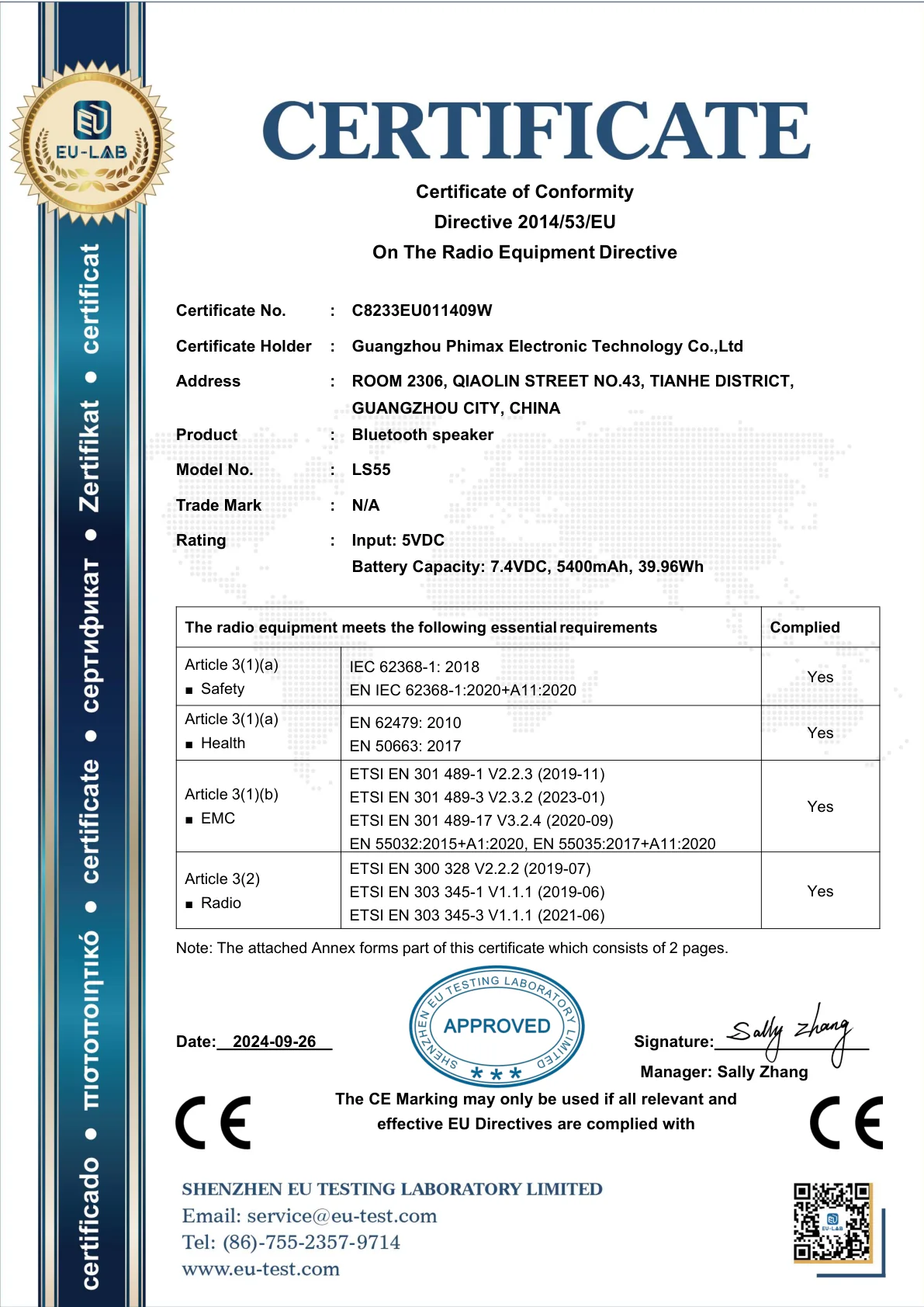 LS55 CE-RED Certificate