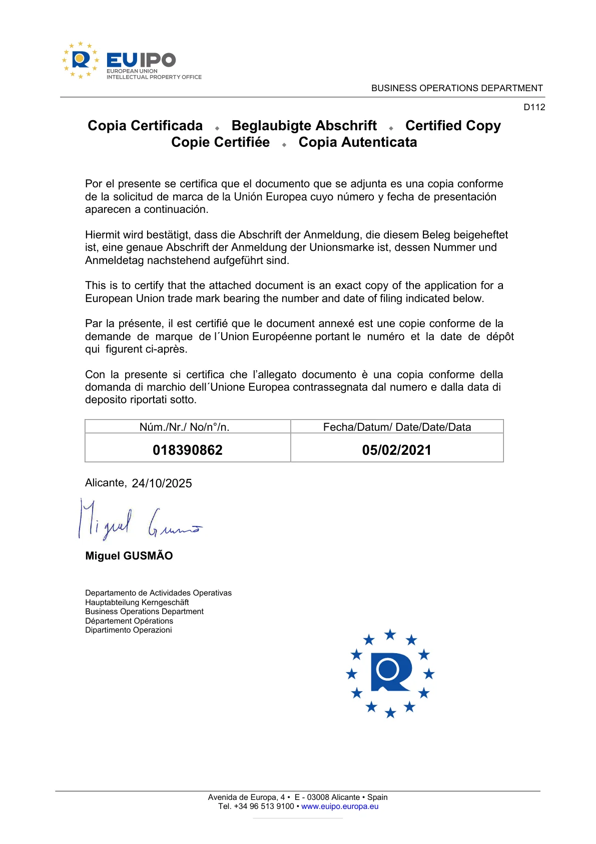 CHAMPBULL EU Trademark Certificate