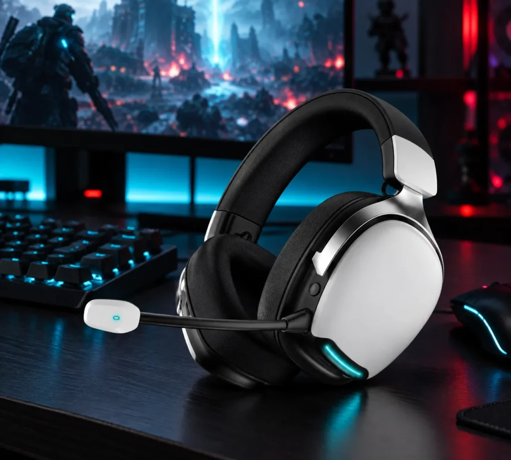 TA10 gaming headset in a desktop gaming setup