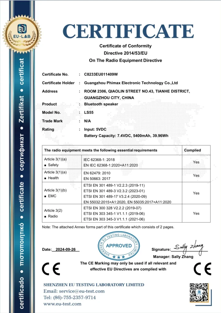 LS55 CE-RED certificate