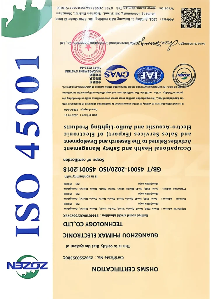 Occupational health and safety management system certificate
